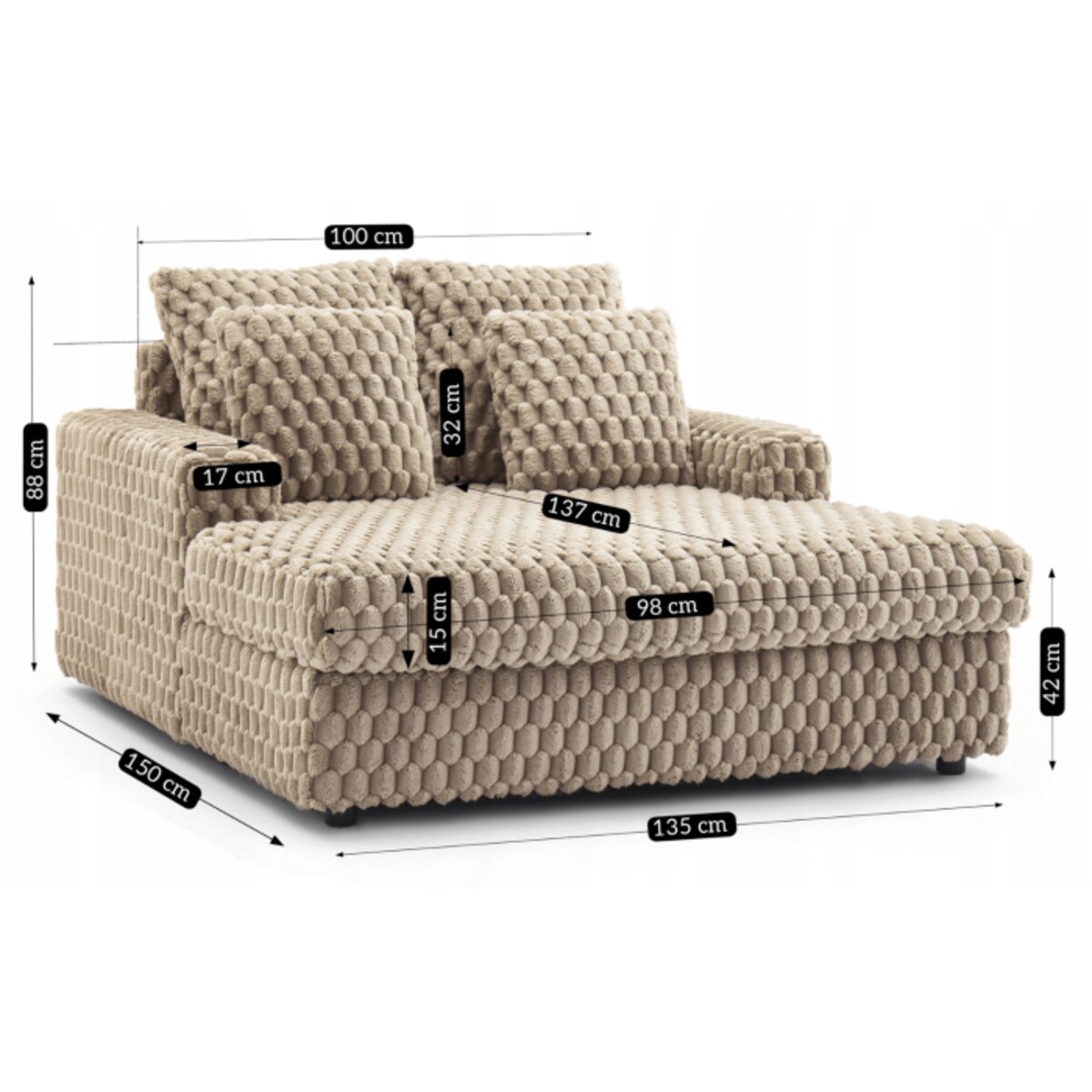 Fotel Wypoczynkowy Kanapa Sofa do Spania Salonu Welur Pluszowy KOBEL Beżowy