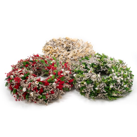 Wianek z suszonych kwiatów 30 cm - biel & zieleń