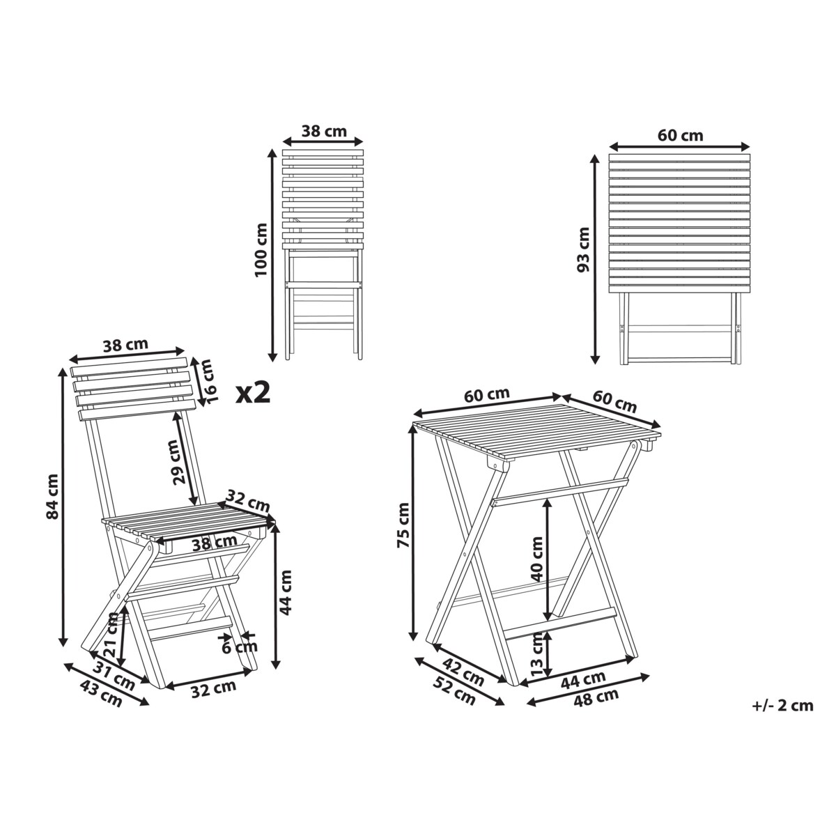 Zestaw mebli balkonowych Składane SOLAROLO Certyfikowane drewno akacjowe Brązowy