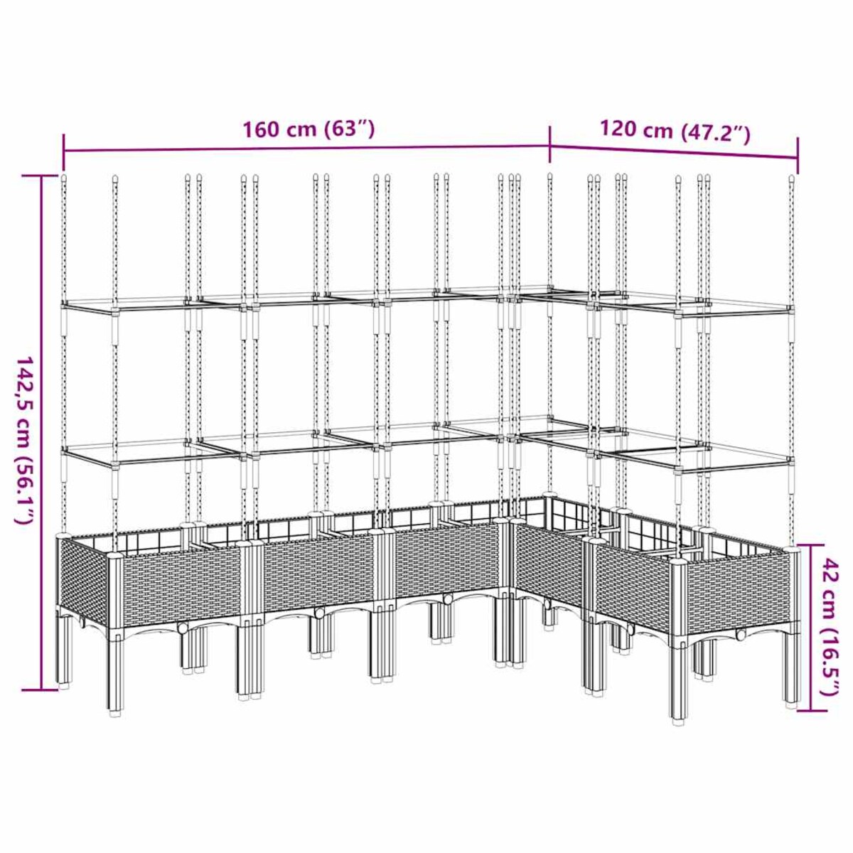vidaXL Donica ogrodowa z kratką, biała, 160x120x142,5 cm, PP