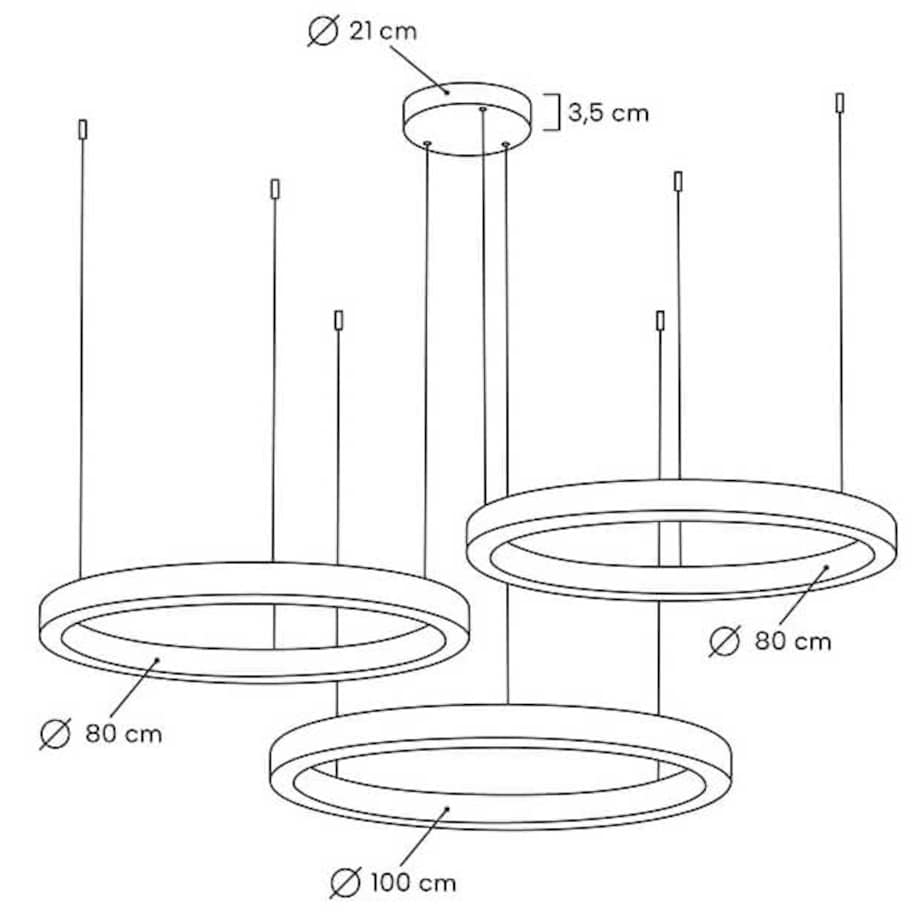 Lampa wisząca RING 80 + 80 + 100 złota na jednej podsufitce