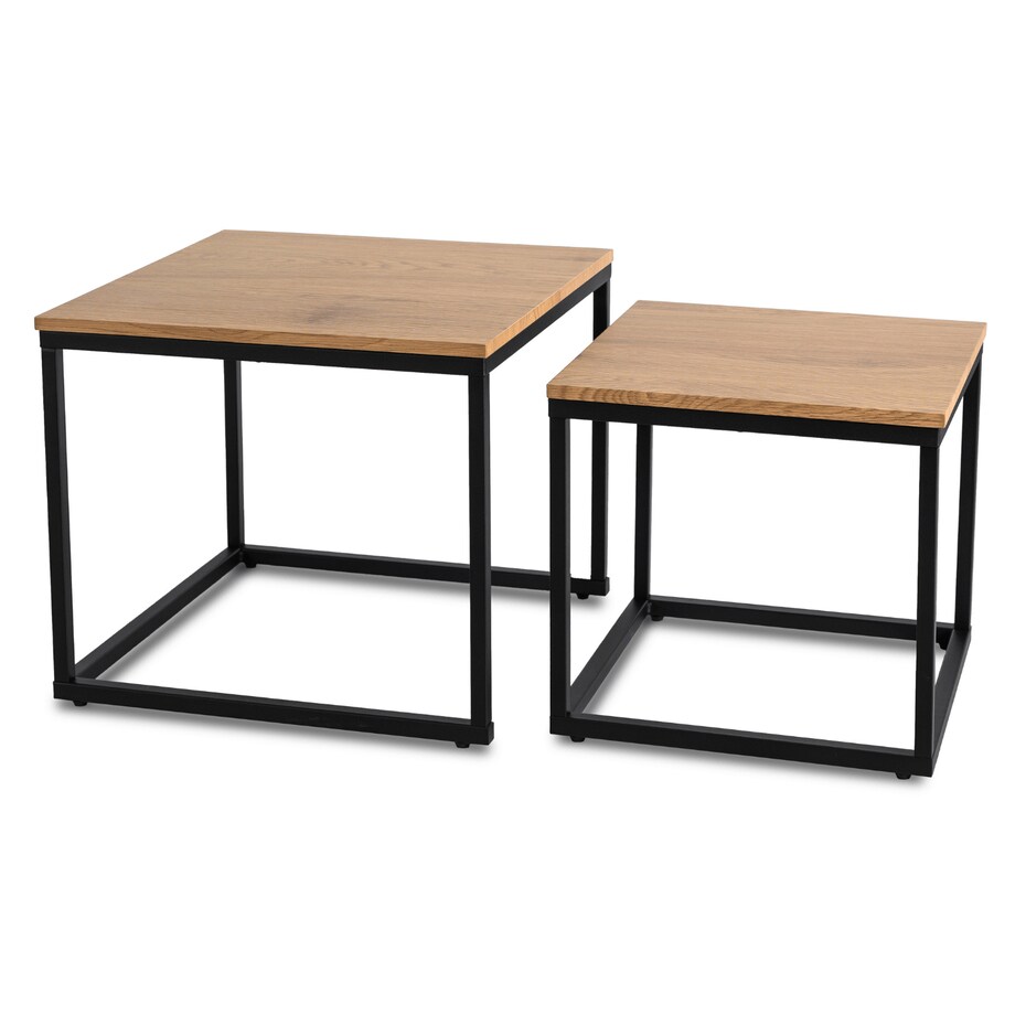 Stolik Kawowy Kwadratowy Zestaw 2w1 Ława Loft Czarny Dąb Złoty CARMI
