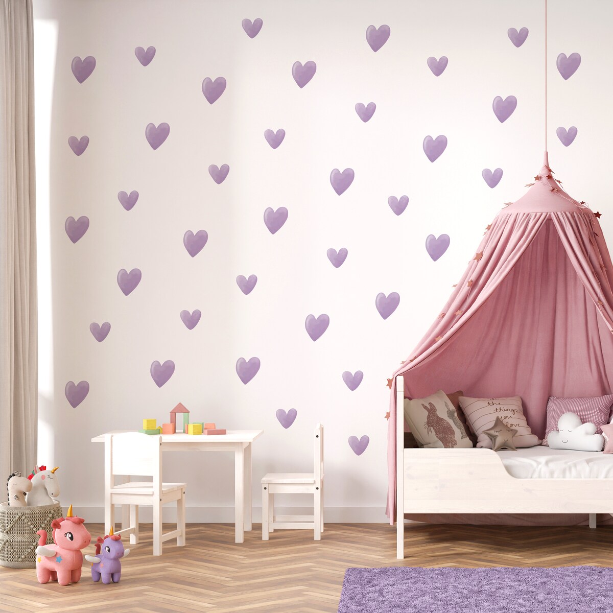 Naklejki Na Ścianę Dla Dzieci Fioletowe Serca SERDUSZKA ZESTAW
