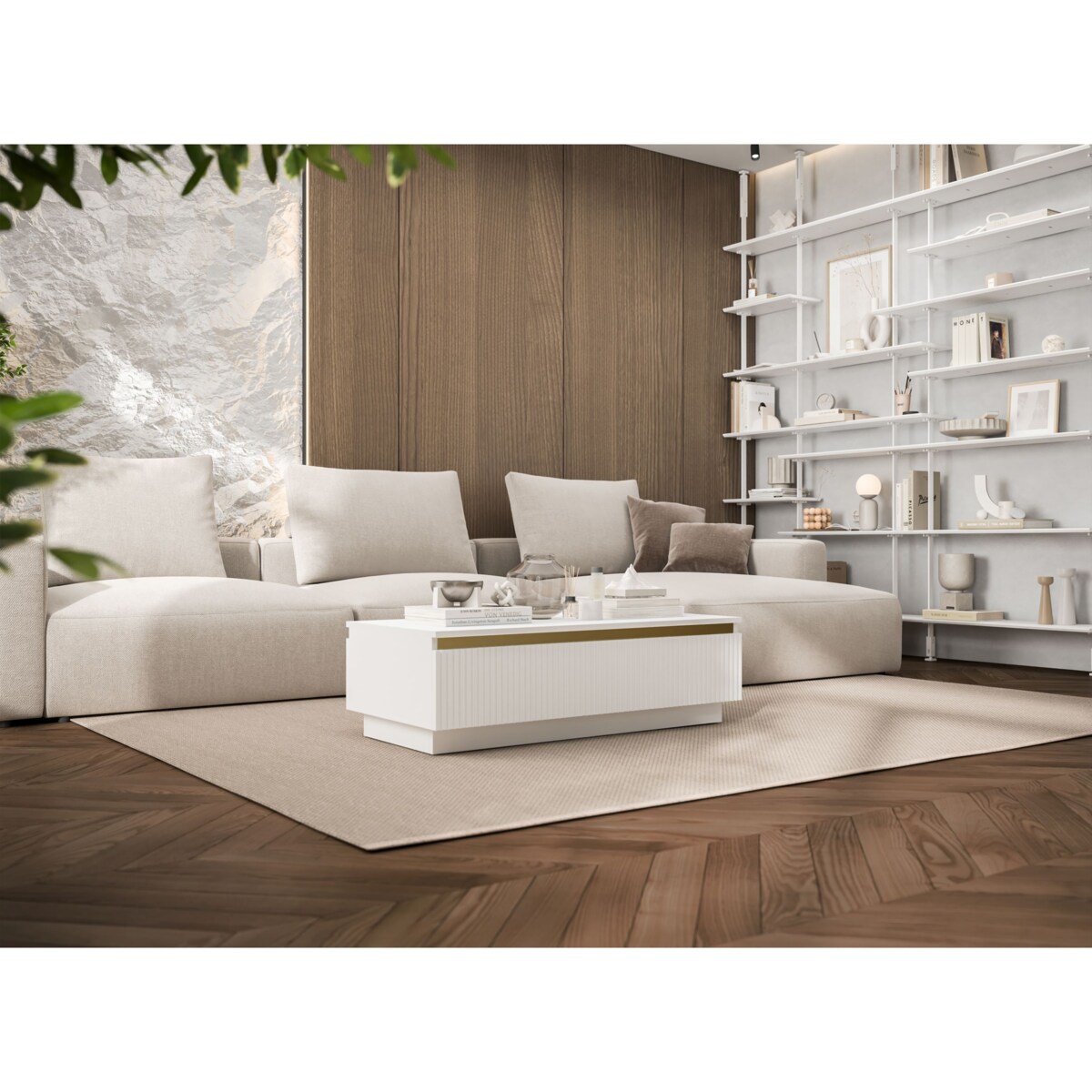 Nowoczesny Stolik kawowy Glamour prostokątny elegancka ława Biały Mat 109 cm
