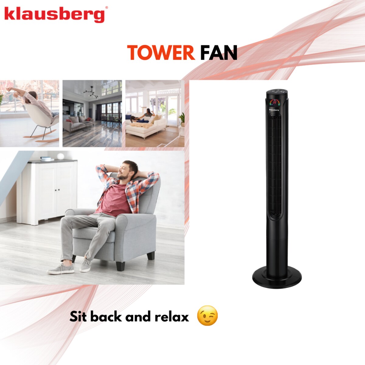 Wentylator kolumnowy podłogowy z pilotem 55W KLAUSBERG