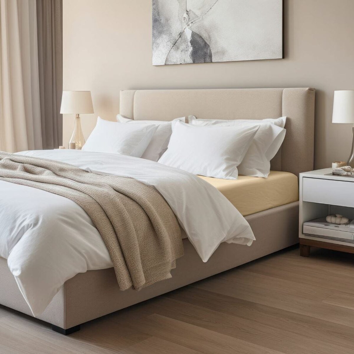 Prześcieradło z bawełny jersey z elastanem z gumką 90x200 kolor beż