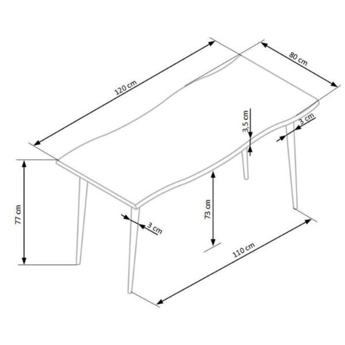 STÓŁ PROSTOKĄTNY Lores BLAT Z MDF dębowy stalowe nogi