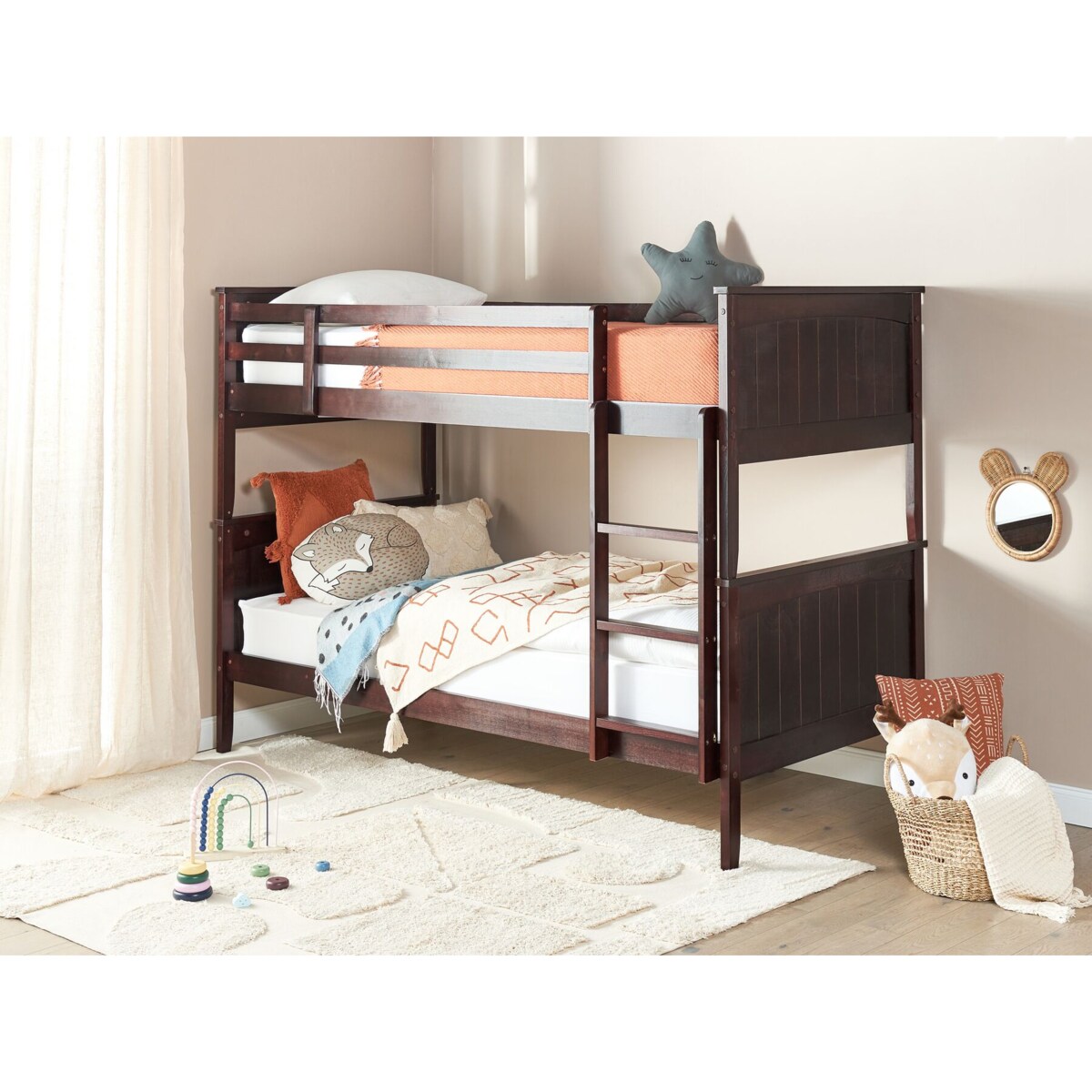 Łóżko piętrowe drewniane 90 x 200 cm ciemne RADON