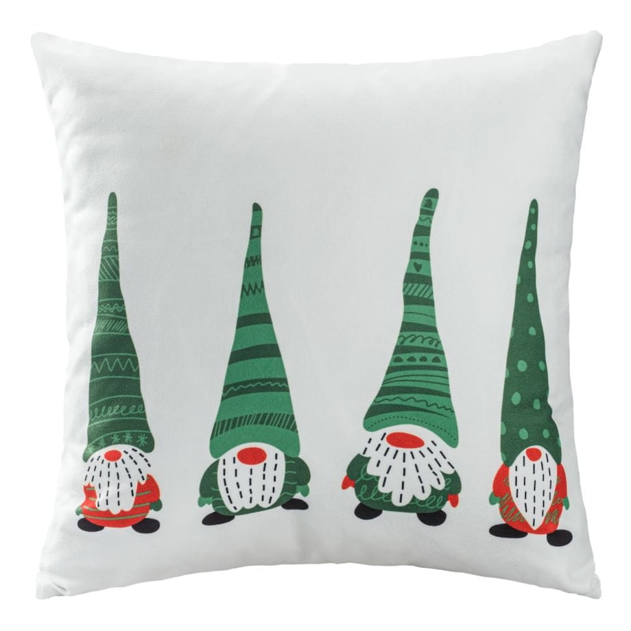 Poszewka dekoracyjna świąteczna 43x43 biała, krasnale