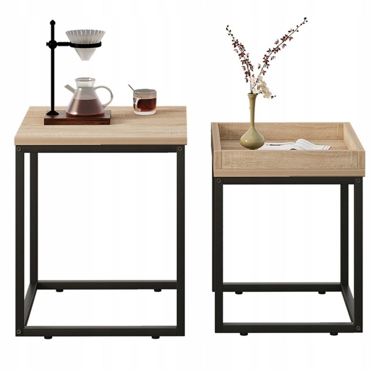 Stolik kawowy ława stół zestaw stolików 2w1 loft industrialny jasny brąz