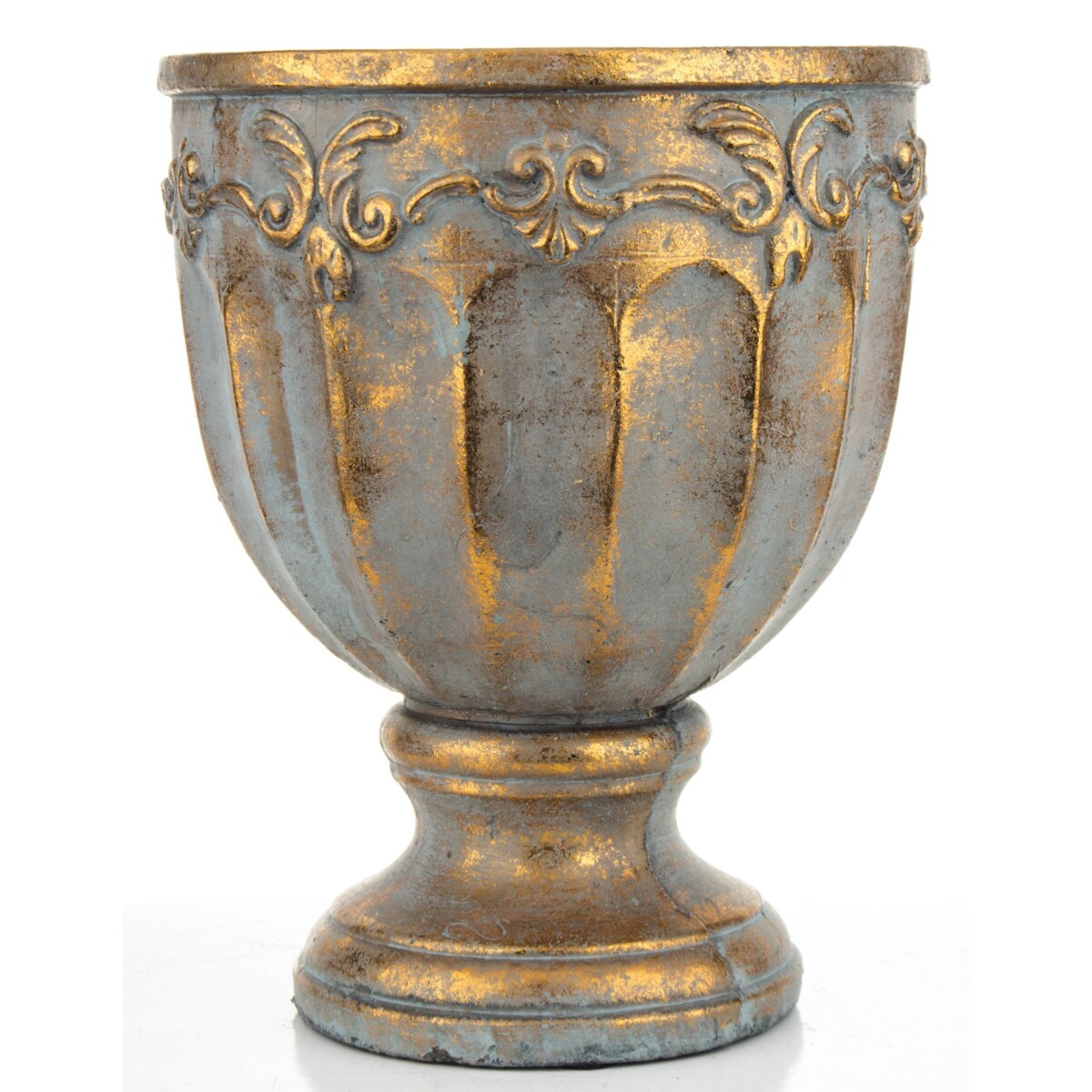 Osłonka cementowa niebiesko-złota 24x19x19 cm na podstawce ROMANA