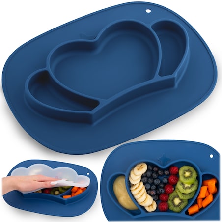 Talerzyk dla dziecka silikonowy do karmienia Korona niebieski Ricokids