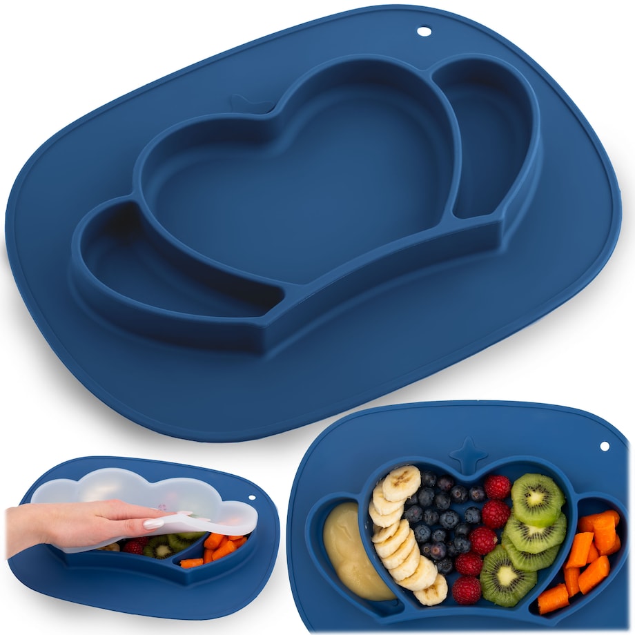 Talerzyk dla dziecka silikonowy do karmienia Korona niebieski Ricokids