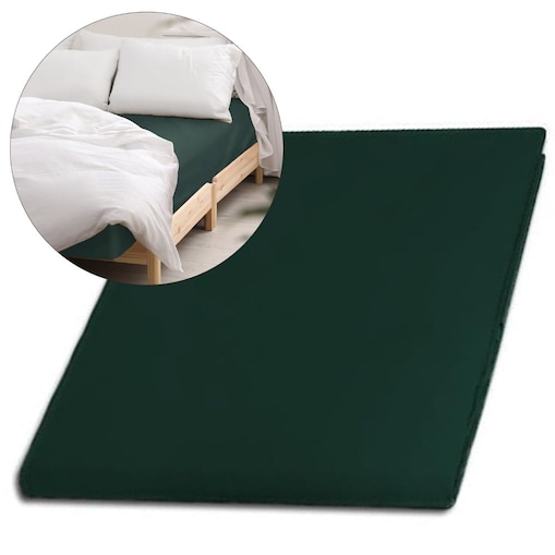 Prześcieradło satynowe bez gumki 200x220 kolor butelkowa zieleń