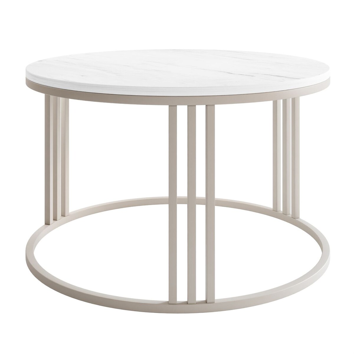 Okrągły stolik kawowy LORI MAT, kaszmirowy stelaż, blat Marmur Levanto