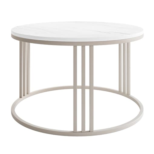 Okrągły stolik kawowy LORI MAT, kaszmirowy stelaż, blat Marmur Levanto