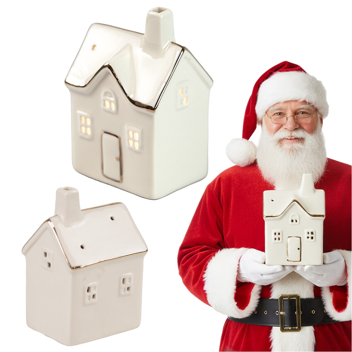 Domek Porcelanowy Ozdoba Na Parapet 12,5 Cm Świąteczna Led Na Baterie Boże Narodzenie