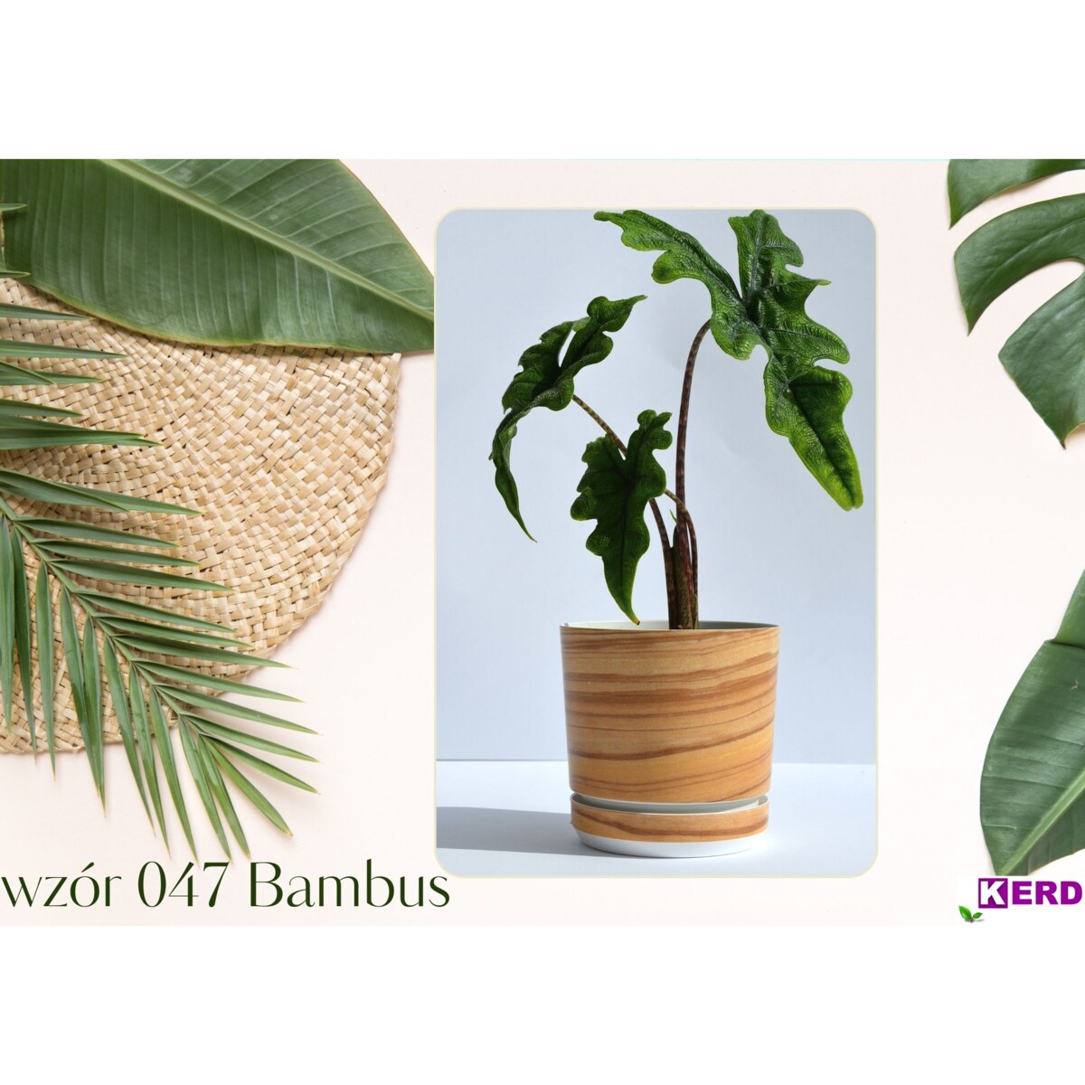 21 cm wzór BAMBUS * Doniczka z podstawką drewnopodobna imitacj deski drewna styl naturalny skandynawski