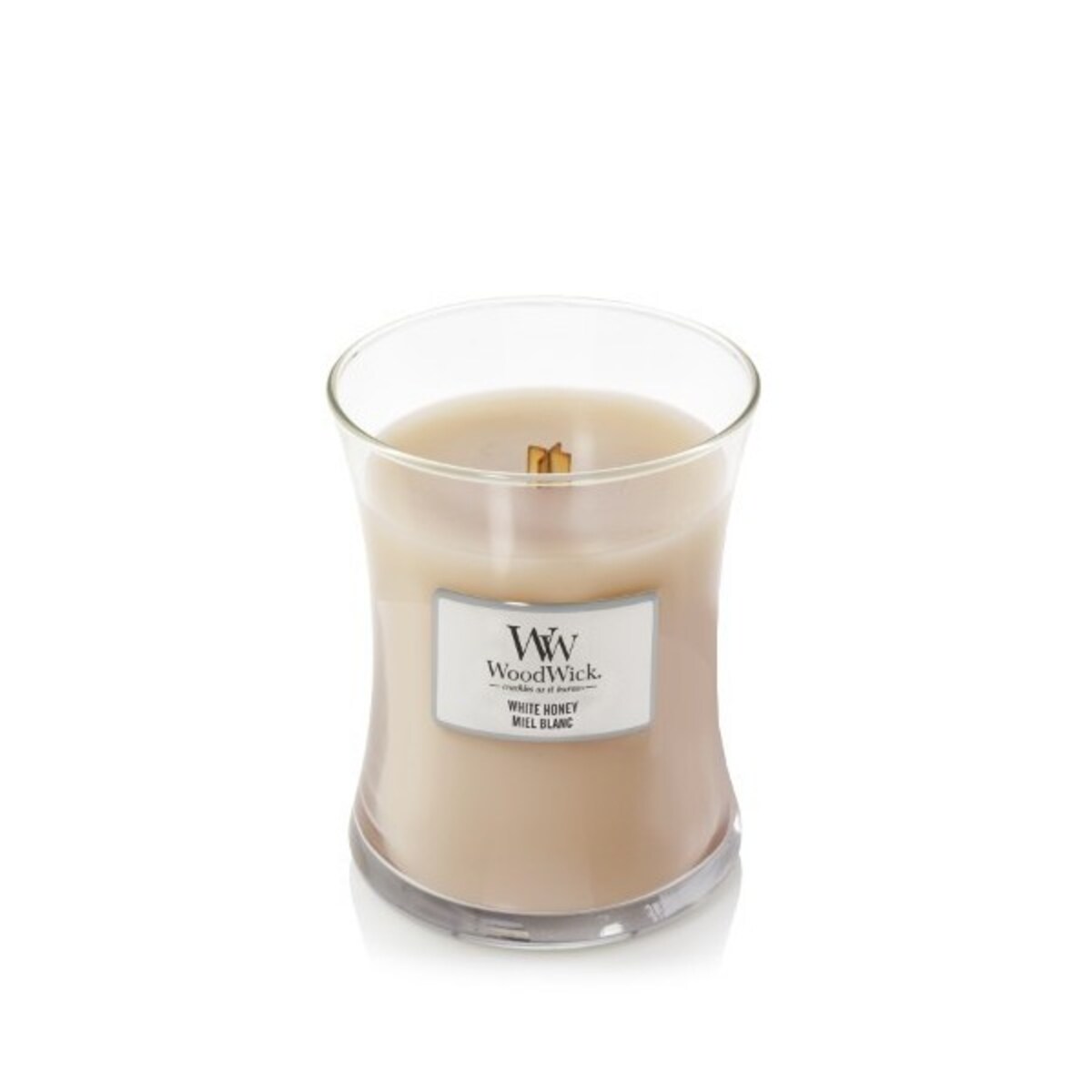 WoodWick świeca średnia WHITE HONEY