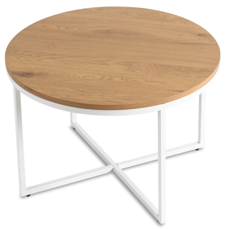 Stolik Kawowy Okrągły Skandynawski Ława Okrągła Loft Dąb Biały HANTEL