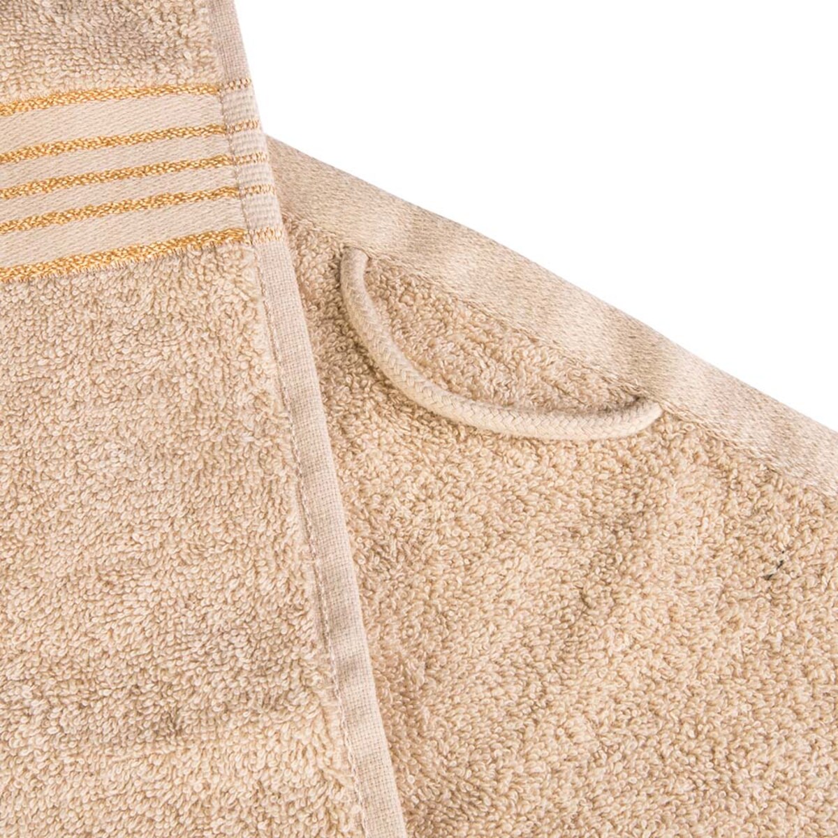 Ręcznik do rąk 30x50 cm bawełniany kolor beżowy z bordiurą w złote paski 500 g/m2 TIWANO