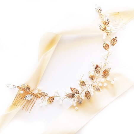 Grzebyk podwójny złoty z gałązką