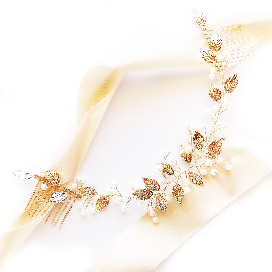 Grzebyk podwójny złoty z gałązką