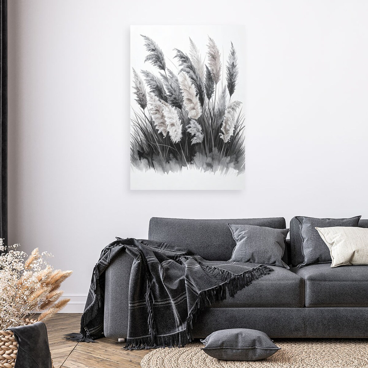 Obraz do salonu sypialni kuchni, Trawy pampasowe czarno białe 40x60