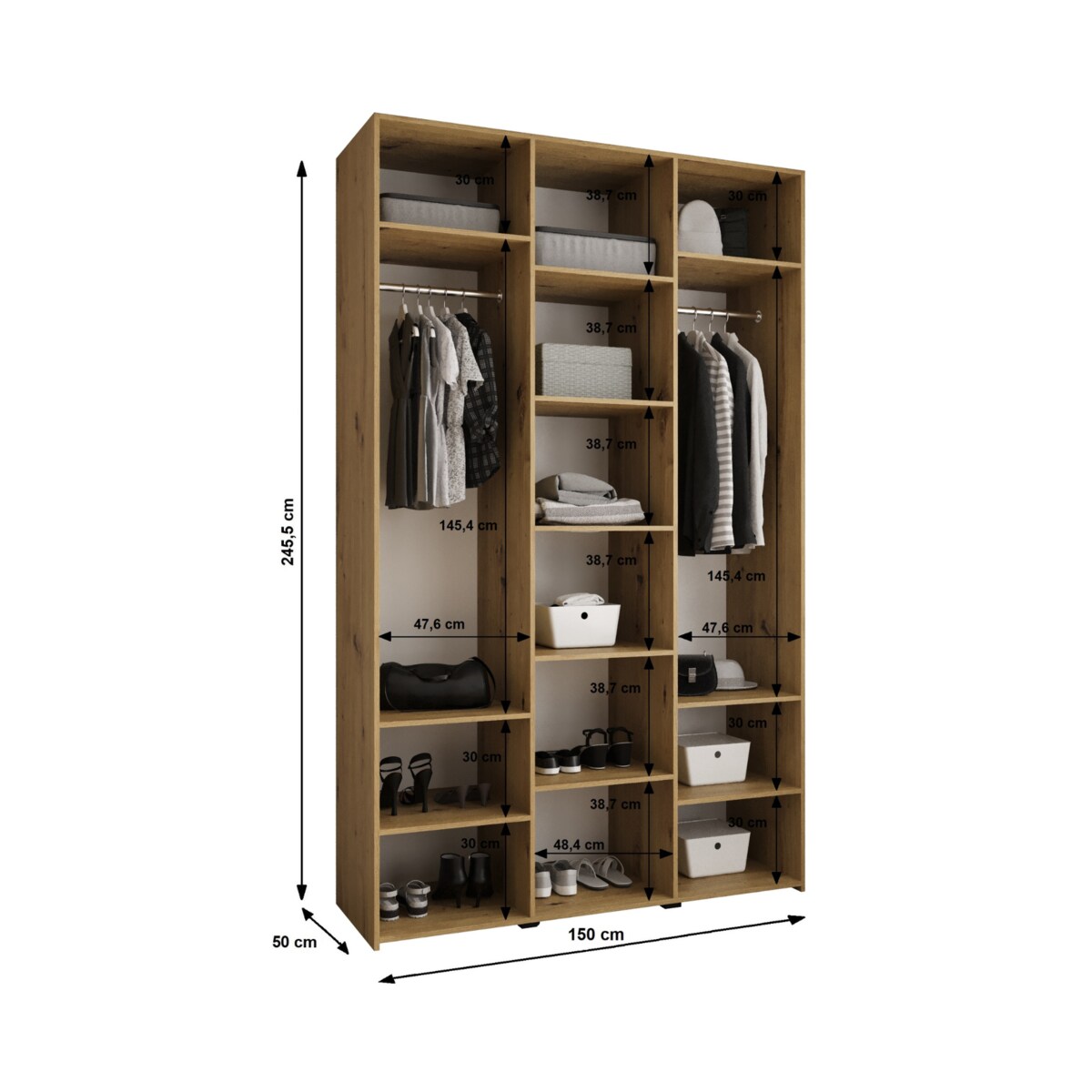 Szafa trzydrzwiowa Como 3 150 gł.50 kaszmir+czarny