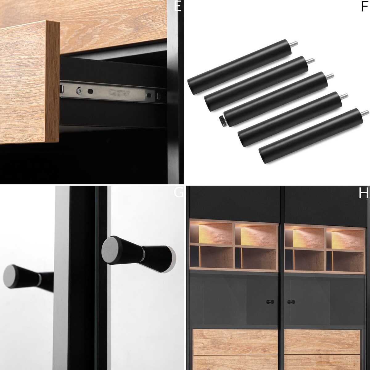 KONSIMO LOFTY Dwudrzwiowa witryna na wysokich nogach w stylu loft