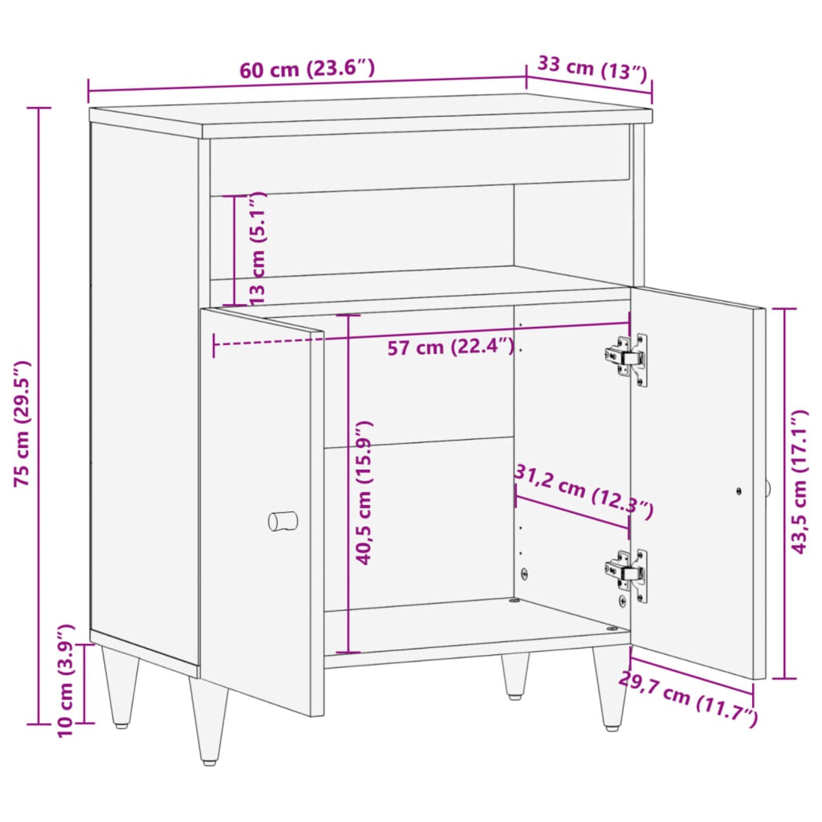 vidaXL Szafka, 60x33x75 cm, lite drewno mango
