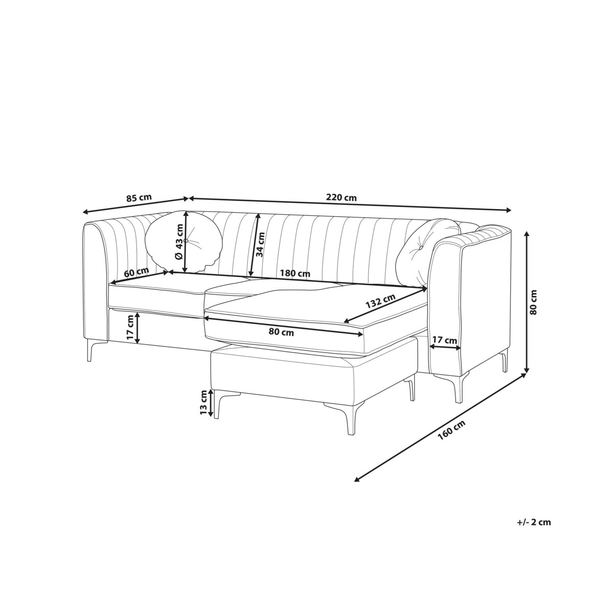 Narożnik welurowy lewostronny szary TIMRA