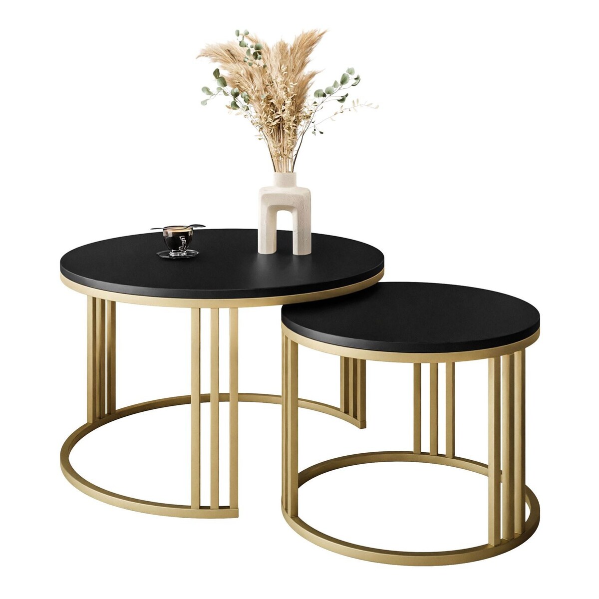Okrągły stolik kawowy LORI 2w1 złoty mat czarny mat