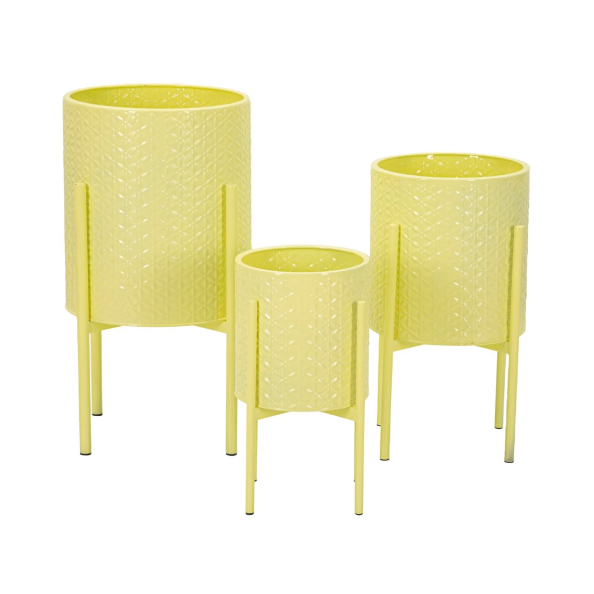Zestaw 3 kwietników Iris, kolor żółty, żelazo, wysokości 56,5, 48,5 i 37,5 cm, styl nowoczesny, na rośliny doniczkowe, Mauro Ferretti