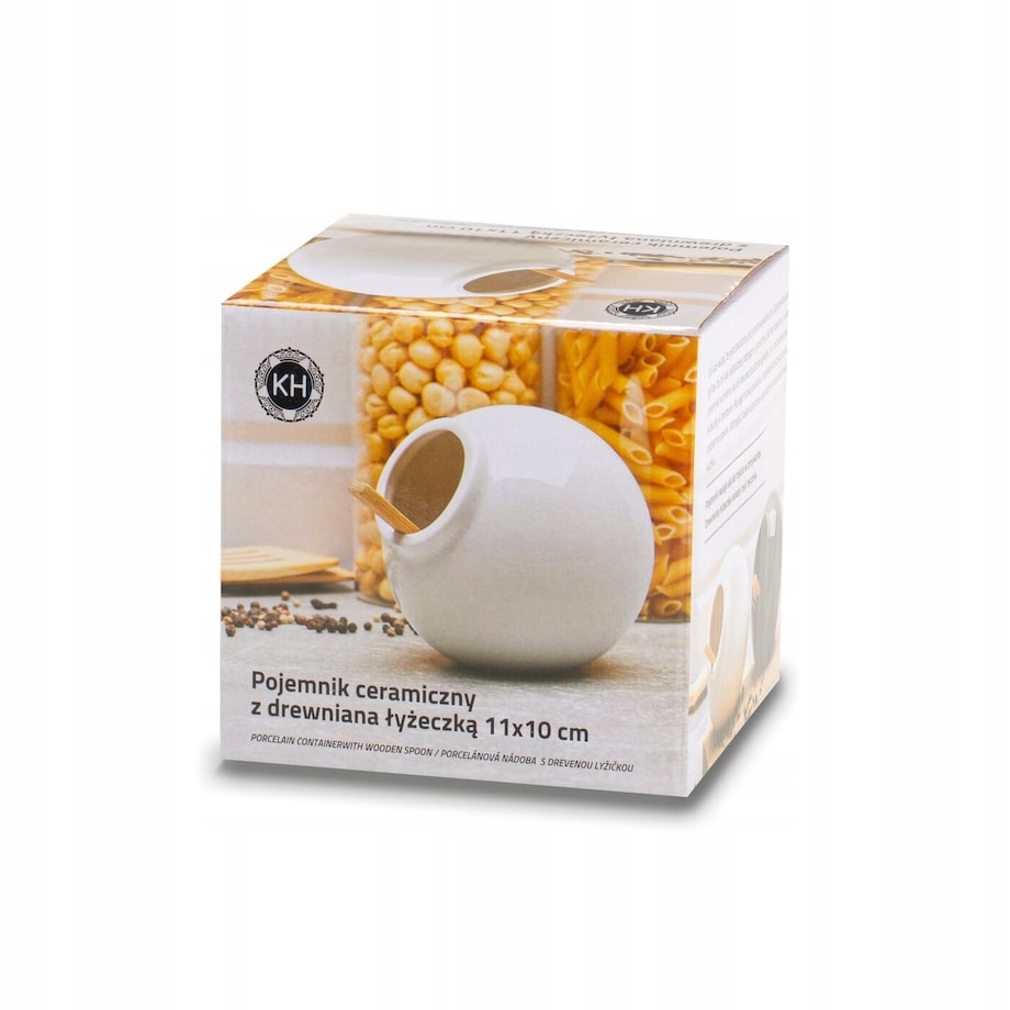 Pojemnik kuchenny z drewnianą łyżeczką na sól przyprawy cukier herbatę kula