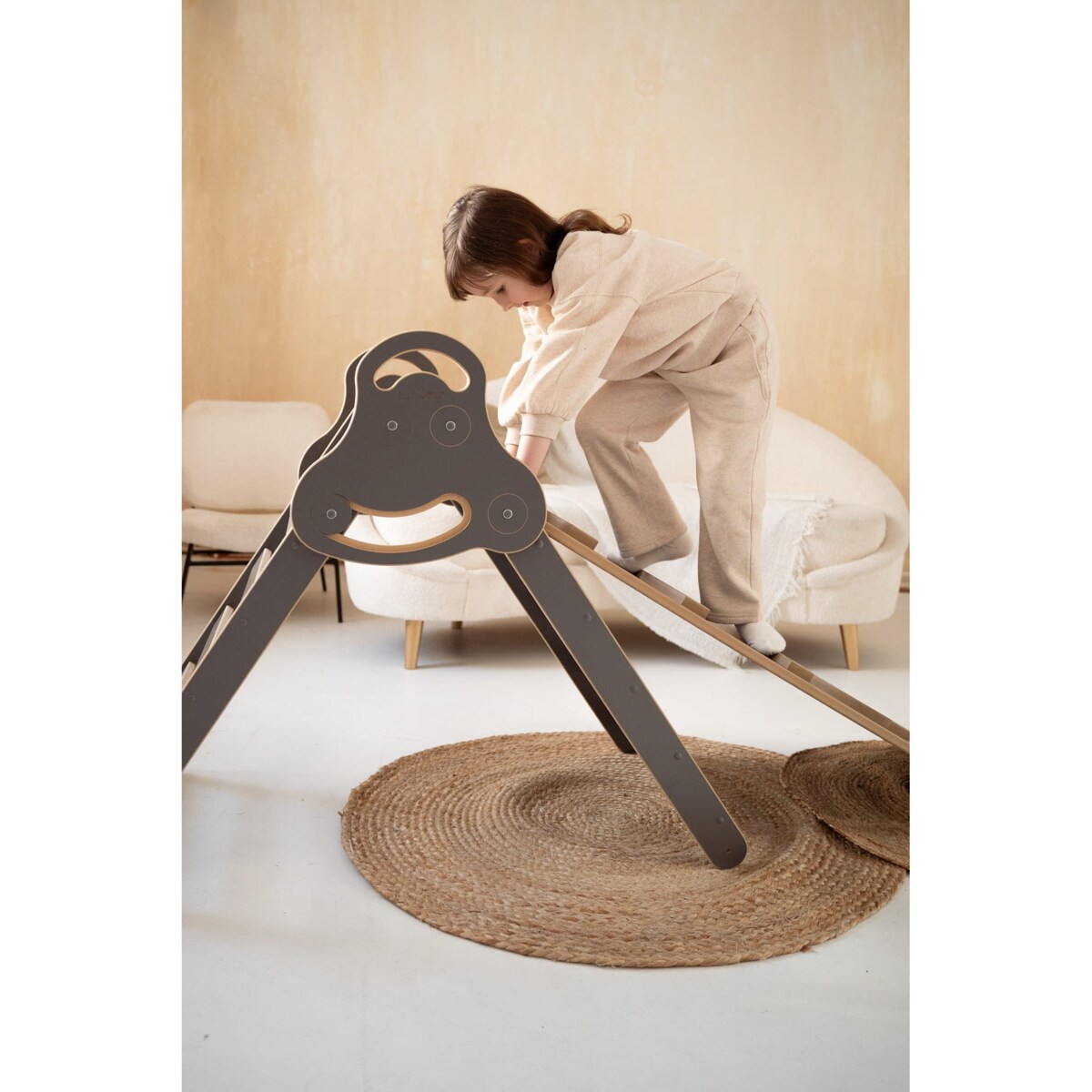 Drabinka Pikler + DUŻA zjeżdżalnia DRABINKA - szara