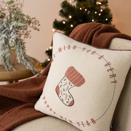 Poszewka na poduszkę Festive Stocking 43x43 cm boże narodzenie, święta, świąteczne, beżowy, 43x43 cm