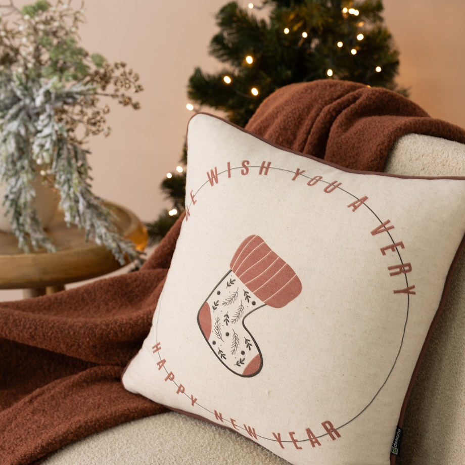 Poszewka na poduszkę Festive Stocking 43x43 cm boże narodzenie, święta, świąteczne, beżowy, 43x43 cm