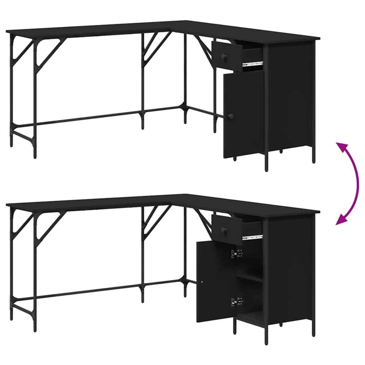 vidaXL Biurko, czarne, 141x141x75 cm, materiał drewnopochodny