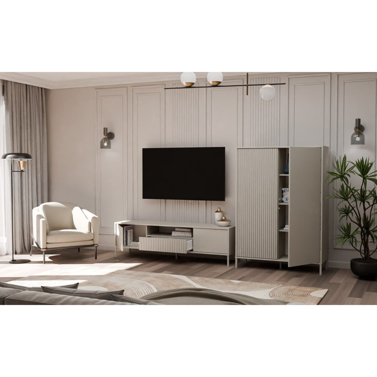 Witryna KAMARO 2DD SLIM/GŁADKI KASZMIR Lamele Front Ryflowany + Klasyczny