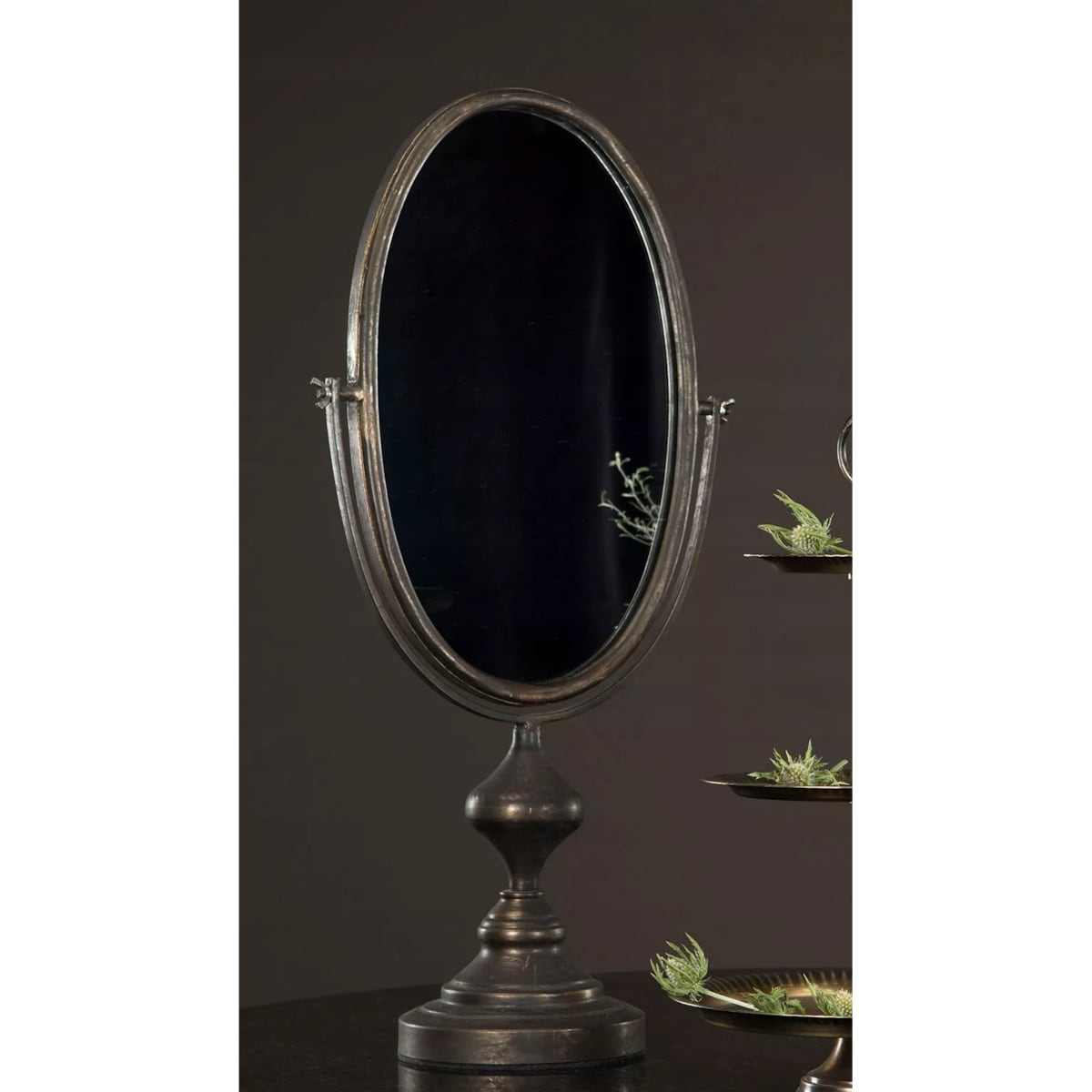 LUSTRO STOJĄCE NA TOALETKĘ DO MAKIJAŻU ZŁOTE RETRO DUŻE 66cm uchylne owalne