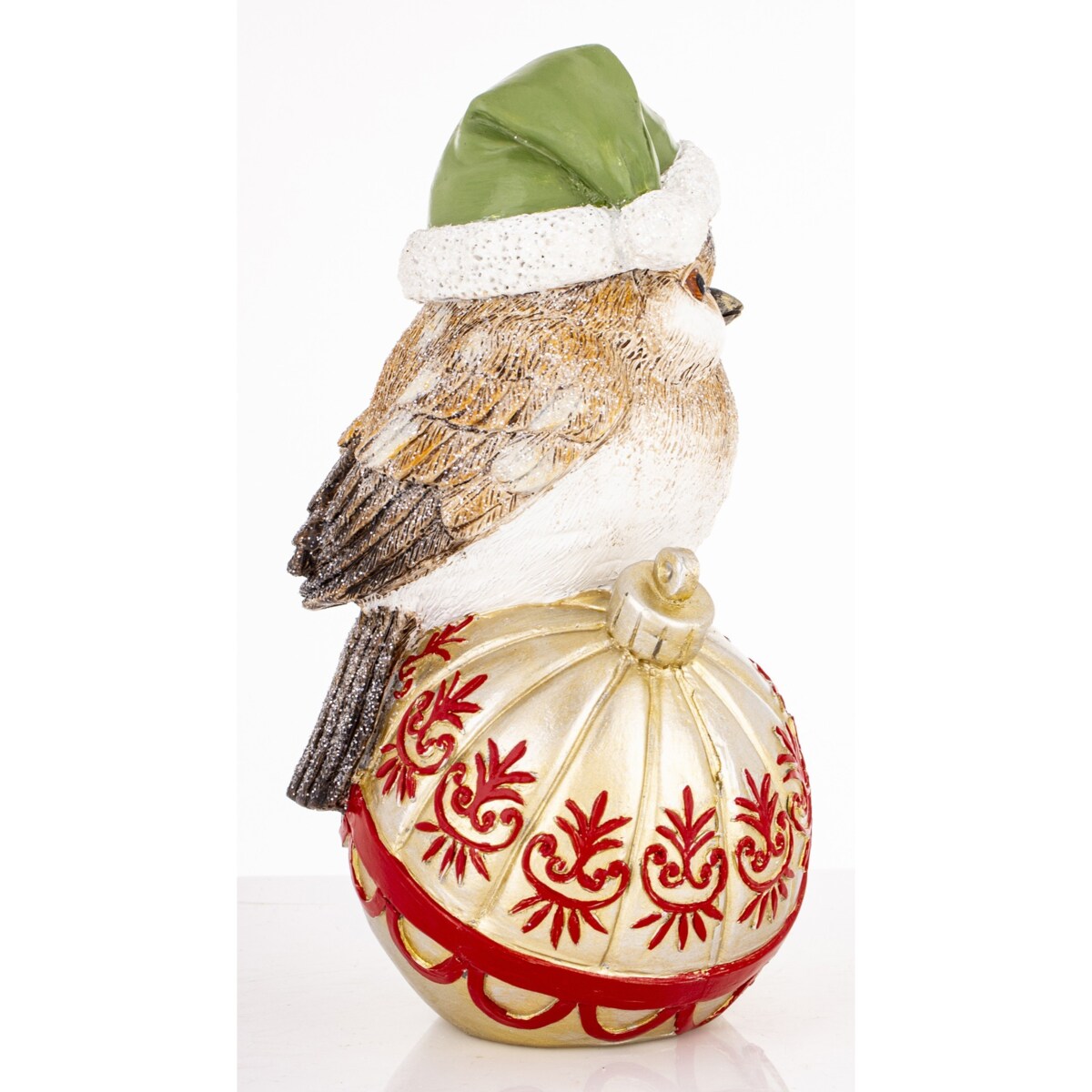 Dekoracja - ptaszek na bombce 19,5X11X10 cm UCCELLlNO w zielonej czapce