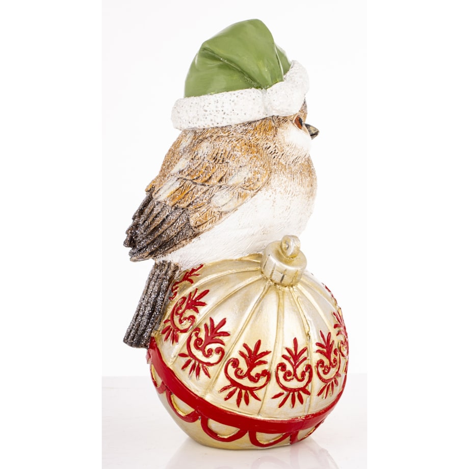Dekoracja - ptaszek na bombce 19,5X11X10 cm UCCELLlNO w zielonej czapce