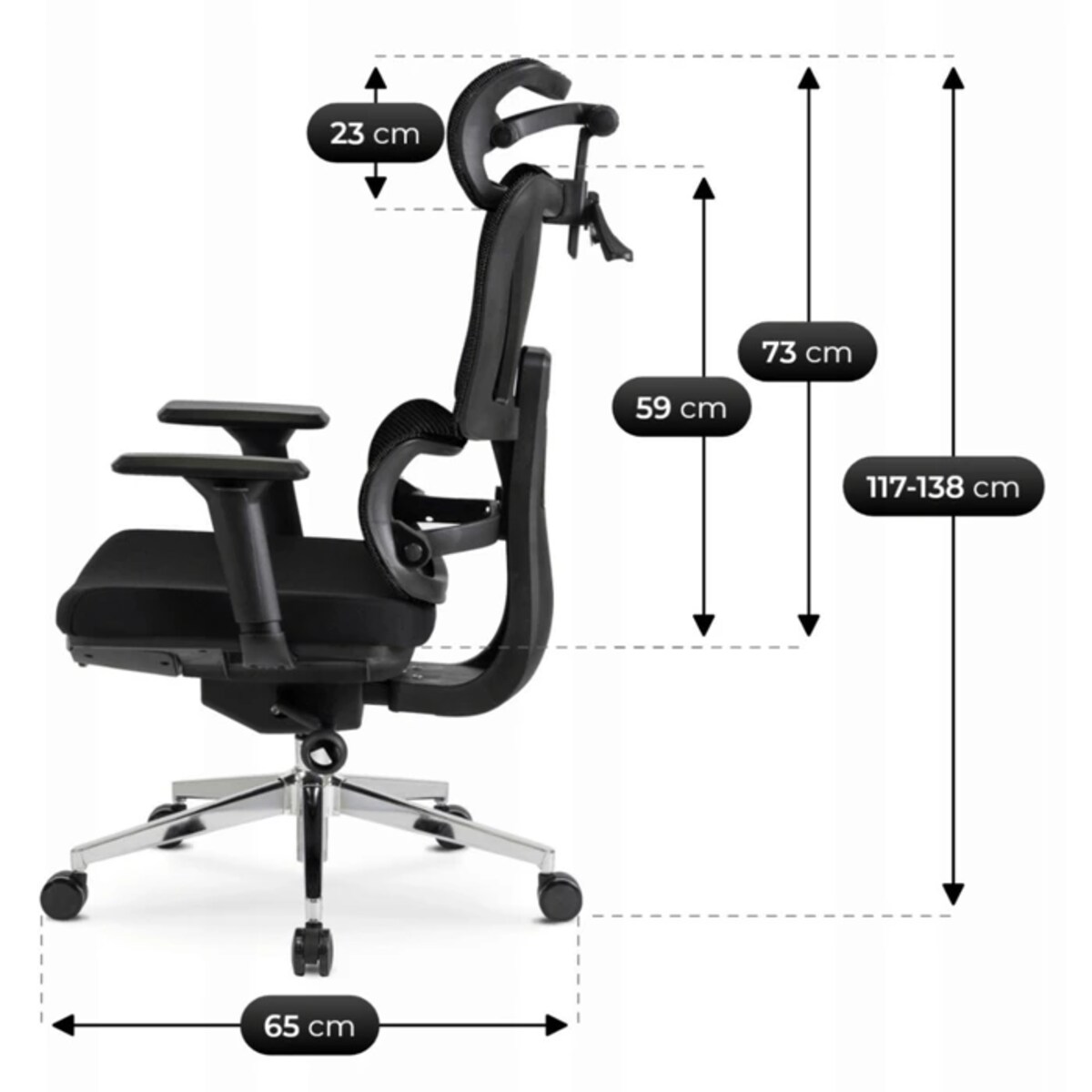 Fotel biurowy obrotowy ergonomiczny z podnóżkiem czarny DELSIN
