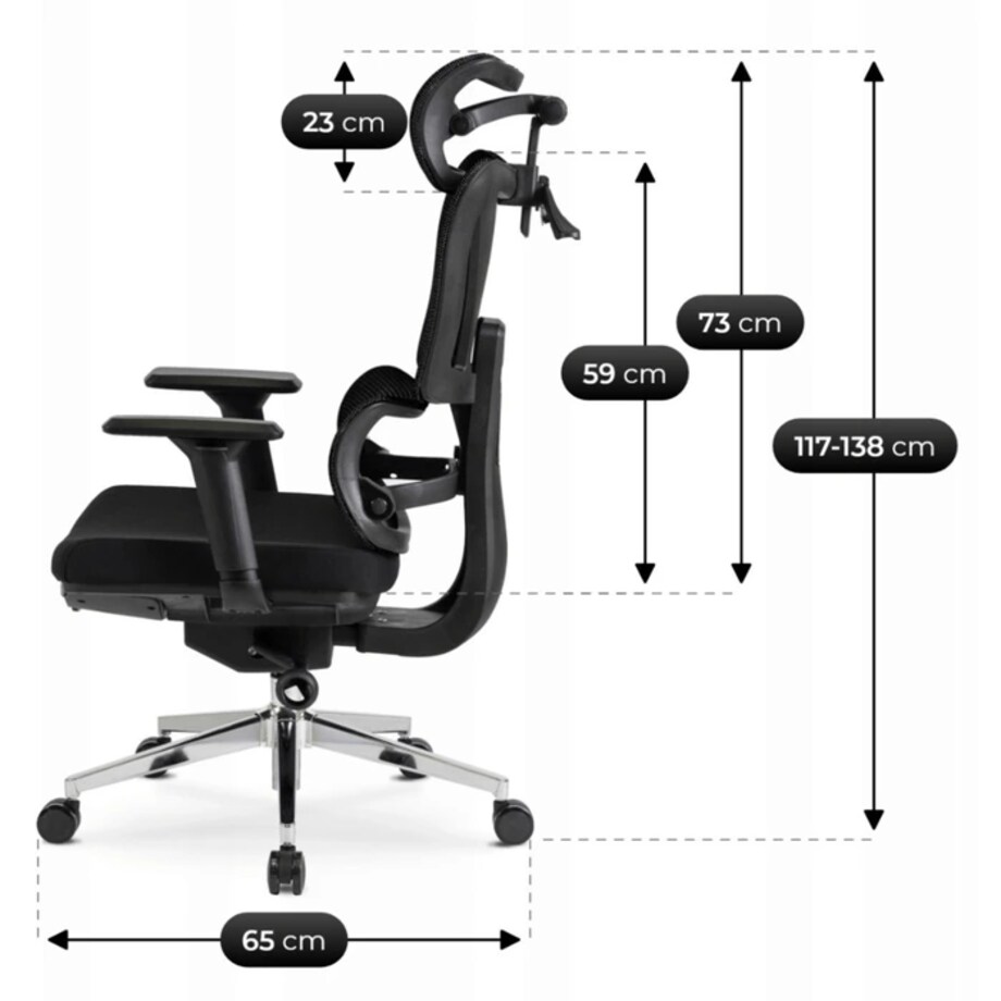 Fotel biurowy obrotowy ergonomiczny z podnóżkiem czarny DELSIN