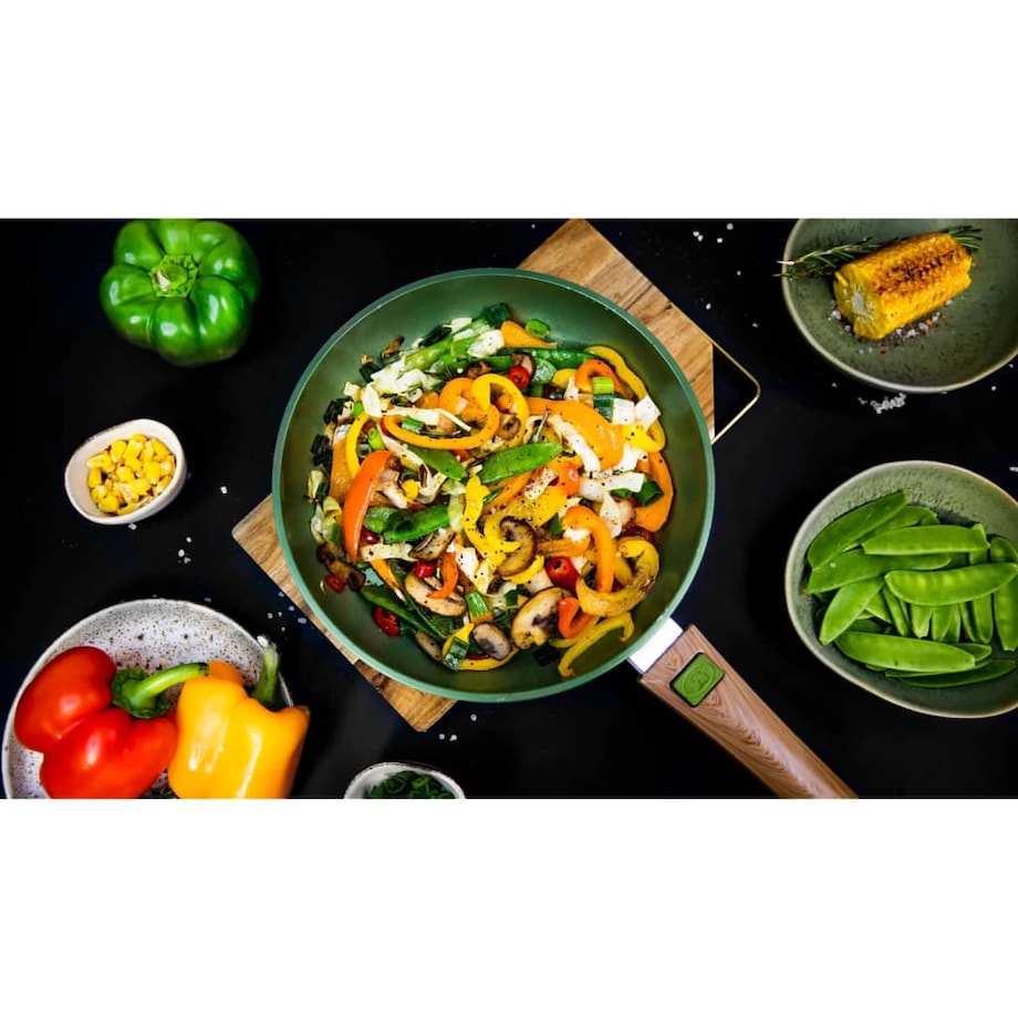 Just Vegan Patelnia ECO z odpinaną rączką, 24 cm, aluminiowa, zielona