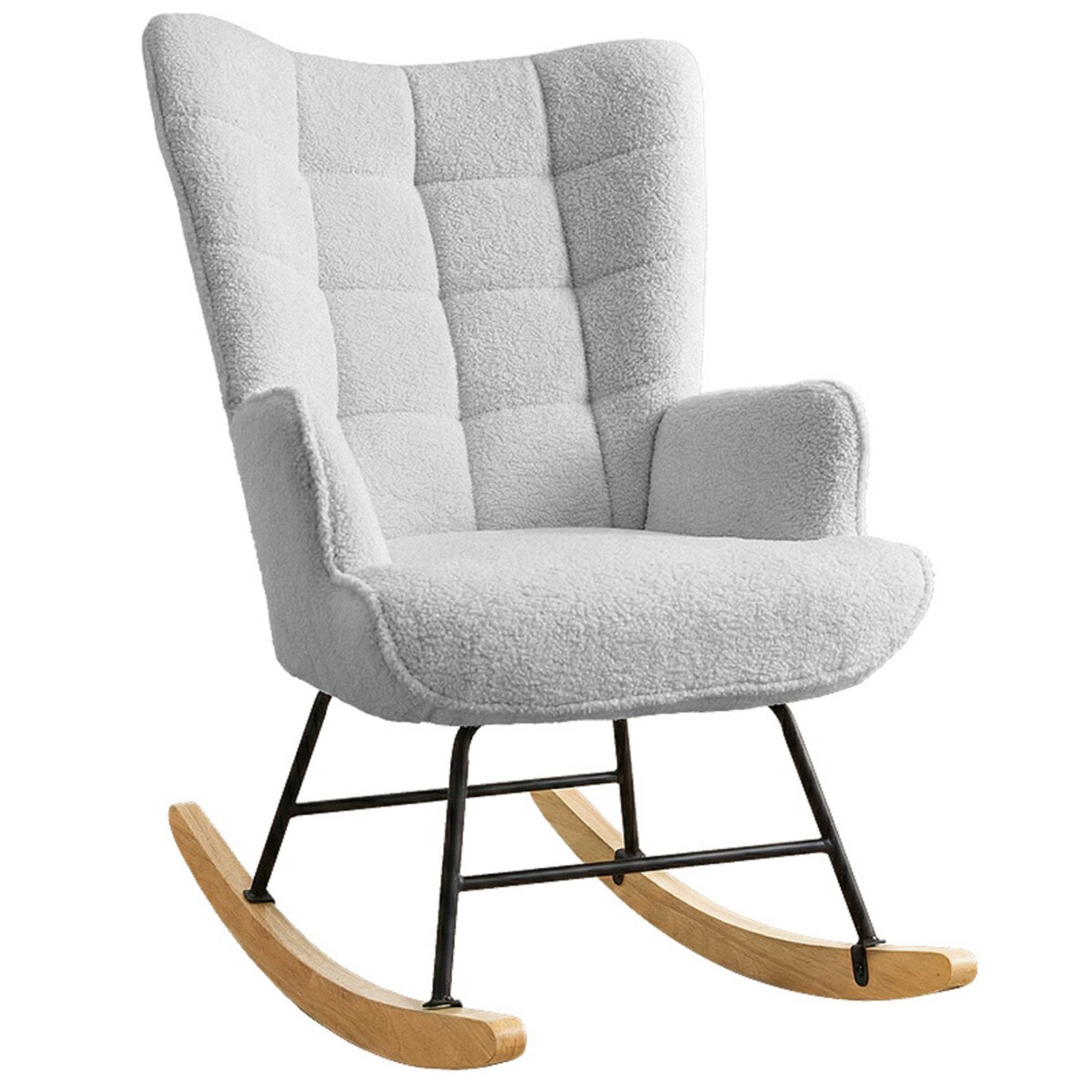 Fotel bujany tapicerowany baranek wygodny wypoczynkowy uszak salon szary