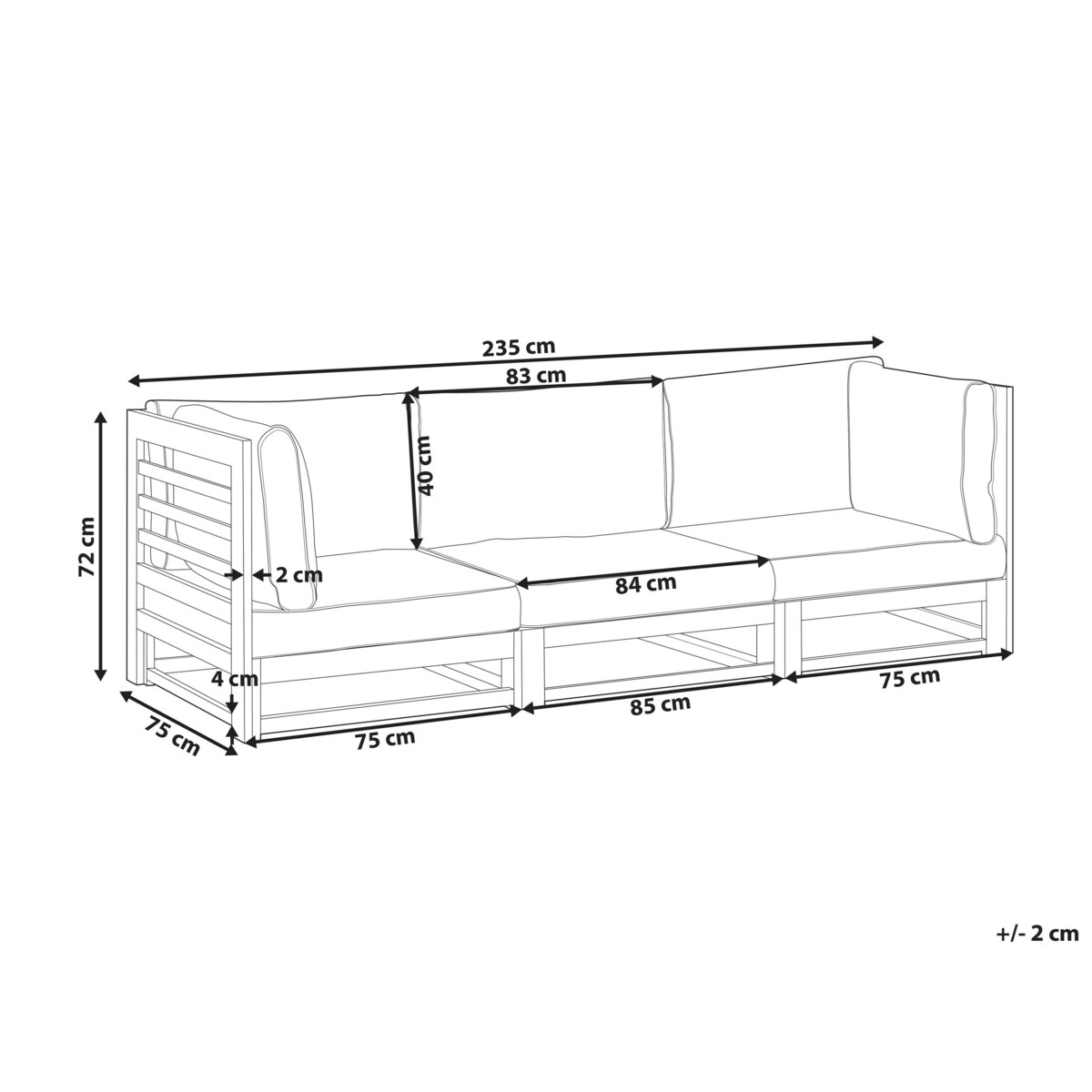 Sofa ogrodowa z certyfikowanego drewna 3-osobowa jasna TRANI