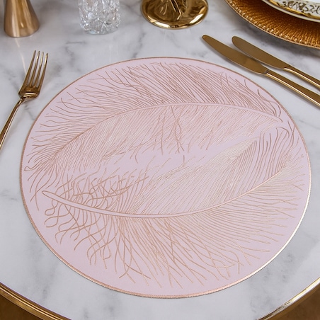 Podkładka dekoracyjna na stół "pióra" śr 38cm | biały/różowe złoto
