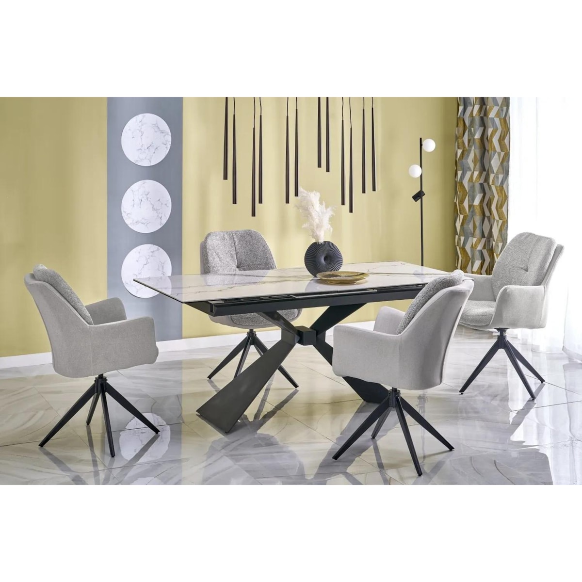 Stół rozkładany LUCIANO 180(230)x90 biały marmur/czarny